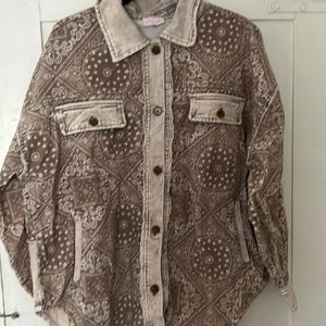 NWOT pink lily Krista Horton collection brown paisley corduroy shacket
